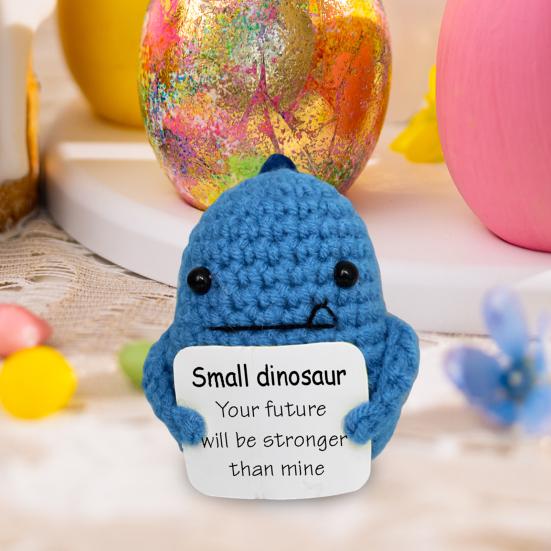 Pozitivní Háčkovaný Dinosaurus s Povzbuzující Kartičkou Emoční Podpora Ručně Pletená Dino Panenka Hračka Dekorace Děti Dospělí Vánoční Dárek