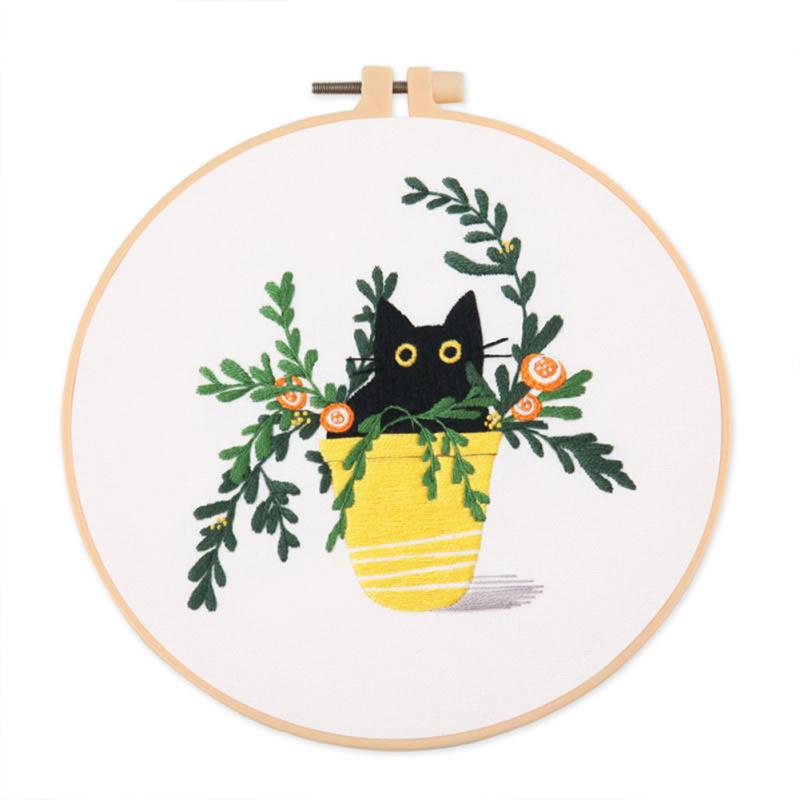 Cat  Pattern  Embroidery  Kit Embroidery Diy Package 20cm Embroidery Stretch Handmade Sewing Craft