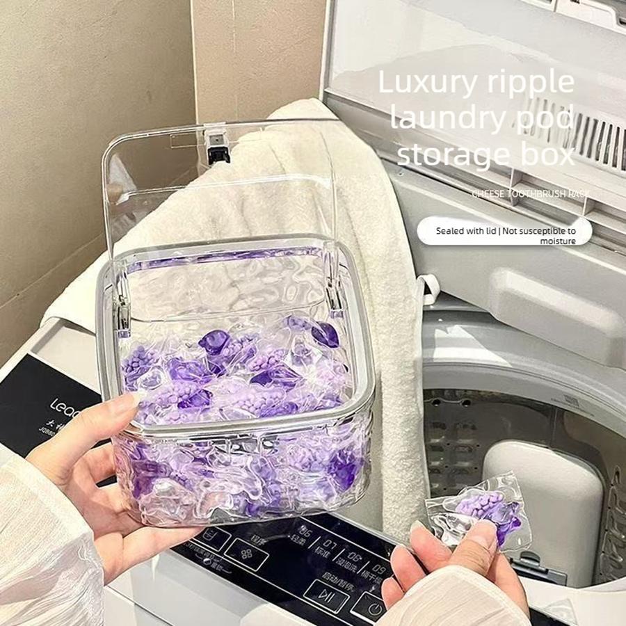 Large Capacity Laundry Detergent Storage Container with Scoop - Durable Plastic Organizer for Pods & Liquids, Press-On Lid