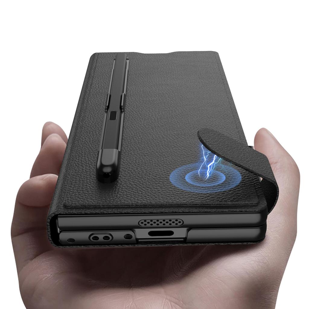 Samsung Z Fold6 Side Buckle Magnetic Suction Phone Case Flip Leather Case Card Wallet Protective Case Holder Pen Slot
