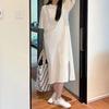 Summer Casual Loose Beach Shift Dress Women Short Sleeve Midi Long Dress Round Neck Split Shirt Dress