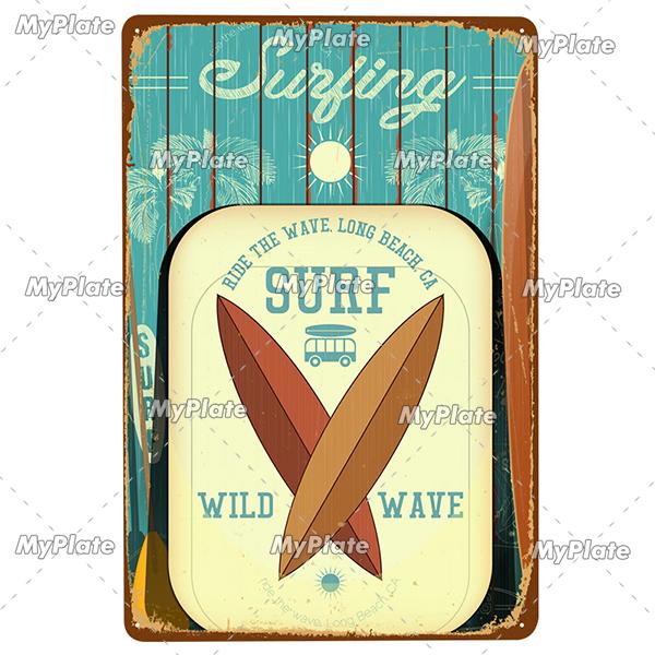 Surf Metall Zeichen Vintage Plaque Zinn Zeichen Wand Dekor Für Beach Club Mann Höhle Metall Platte Große Welle Poster
