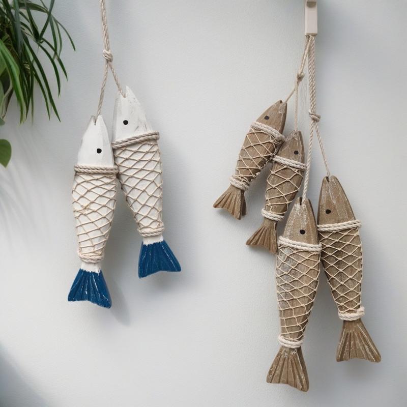 Handmade Vintage Woodfish Wall Decor 1Pcs Mediterranean Coastal Nautical Theme