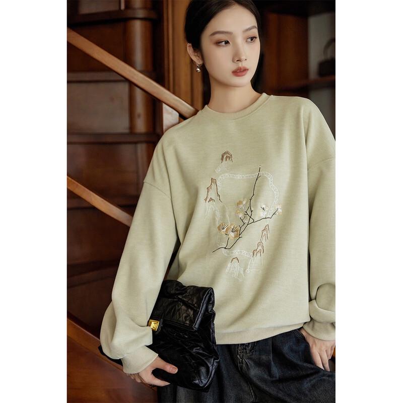 JK&JS Women's New Chinese Style Jacquard Round Neck Sweatshirt