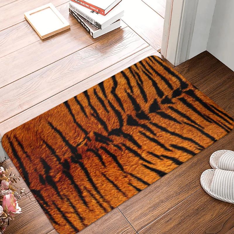 Siberian Tiger Fur Pattern Doormat, Realistic Wild Animal Print Anti-Slip Mat for Kitchen Bathroom Living Room Entrance Floor