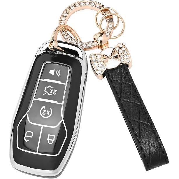For Ford Key Fob Cover - Soft TPU Key Fob Case For Ford Edge Fusion Explorer Mustang Lincoln MKZ MKC MKX Smart Keyless Remote Key(Pink)