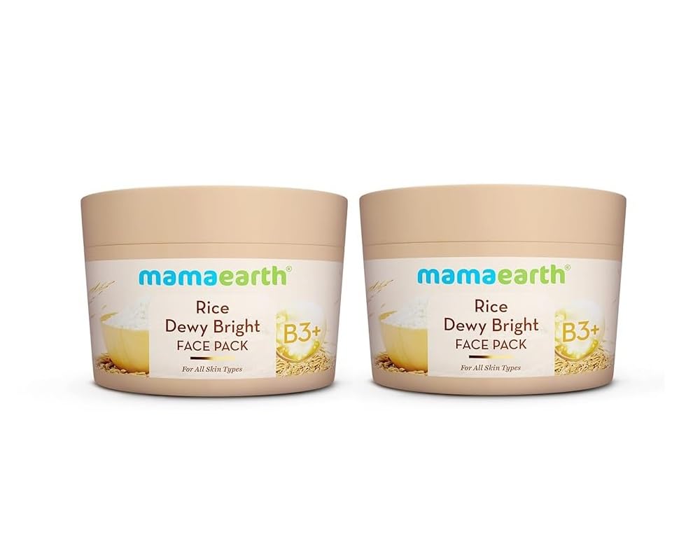 

Маска для лица Mamaearth Rice Dewy Bright с рисовой водой и ниацинамидом для сияющей кожи - 200 г (Упаковка из 2 шт.) | Текстура, как сделанная своими руками | Придает стеклянное сияние