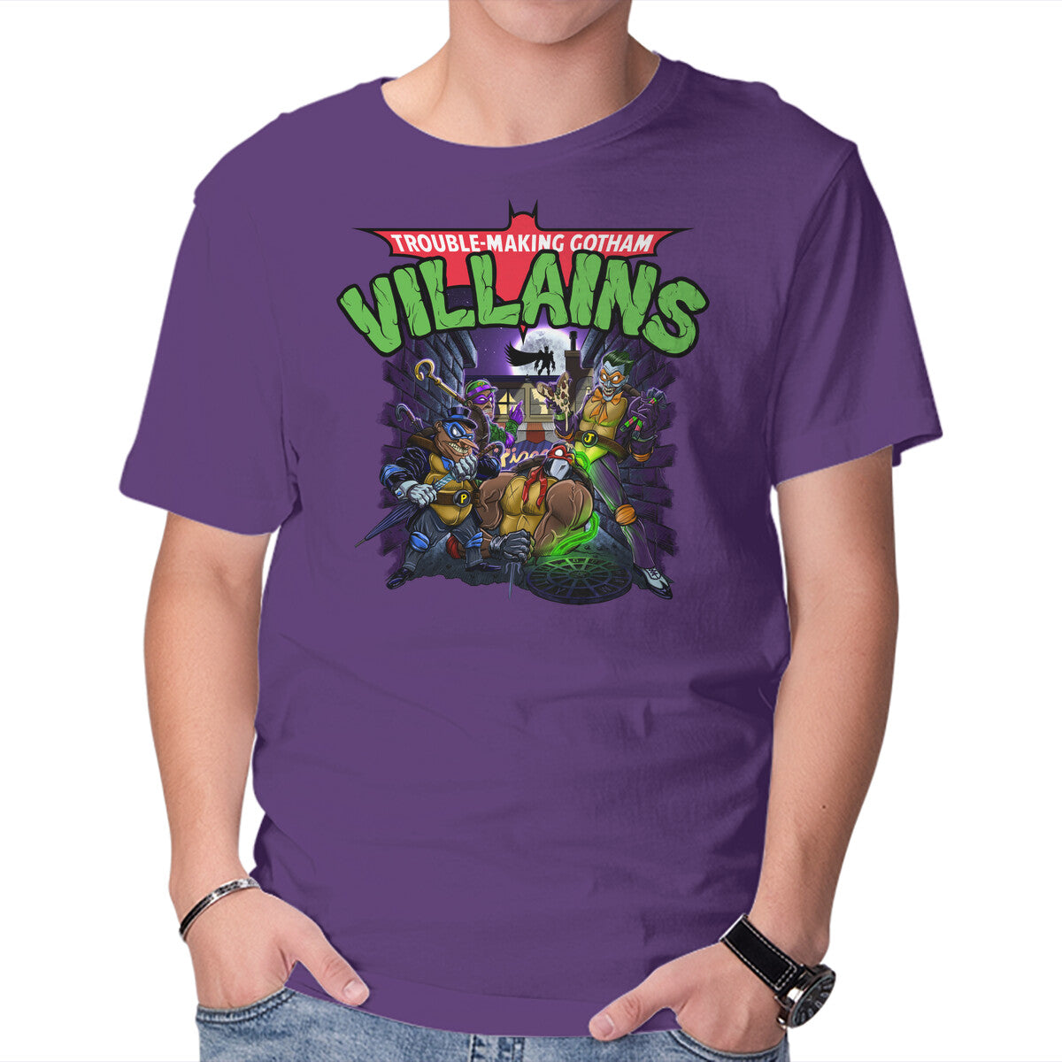 Unisex Crew Neck T-Shirt Trouble-Making Gotham Villains Graphic Short Sleeve Casual Tee XXL