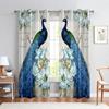 Classic Peacock Print Curtain Blue Embossed Effect 2 Panel Fit Living Room Bedroom Balcony Kitchen Window Decor