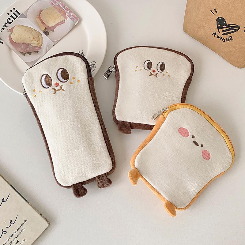 Ins Cartoon Plush Flat Storage Bag Soft Toast Desktop Storage Bag Student Portable Stationery Bag Pen Bag