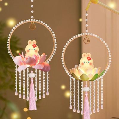 New Handmade Mid-Autumn Festival Lantern Glowing Mini Lotus Rabbit Lamp Traditional Handheld DIY Material Pack