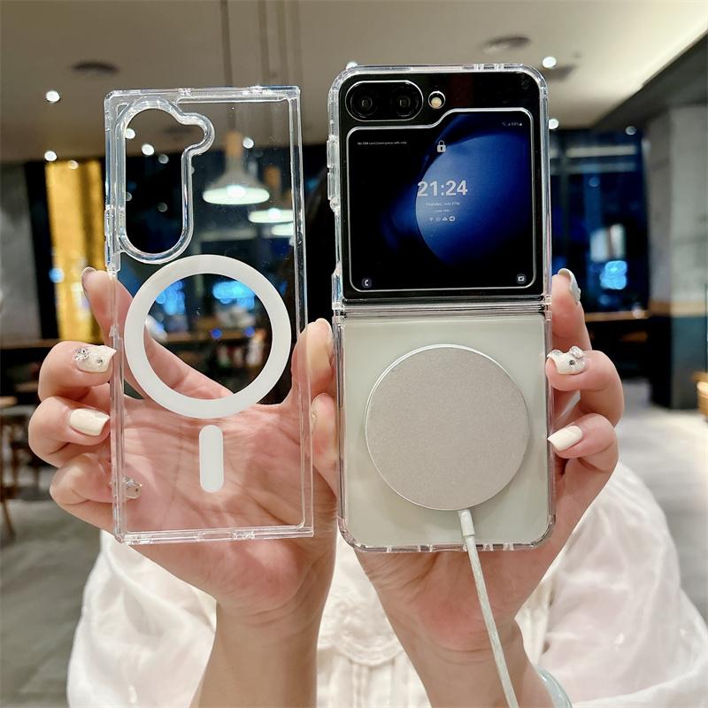 Cases For Samsang Z Fold6 5G For Magsafe Magnetic Transparent Phone Case For Galaxy Z Fold 6 5 4 3 Wireless Charging Magsafing Tough Shockproof Cover