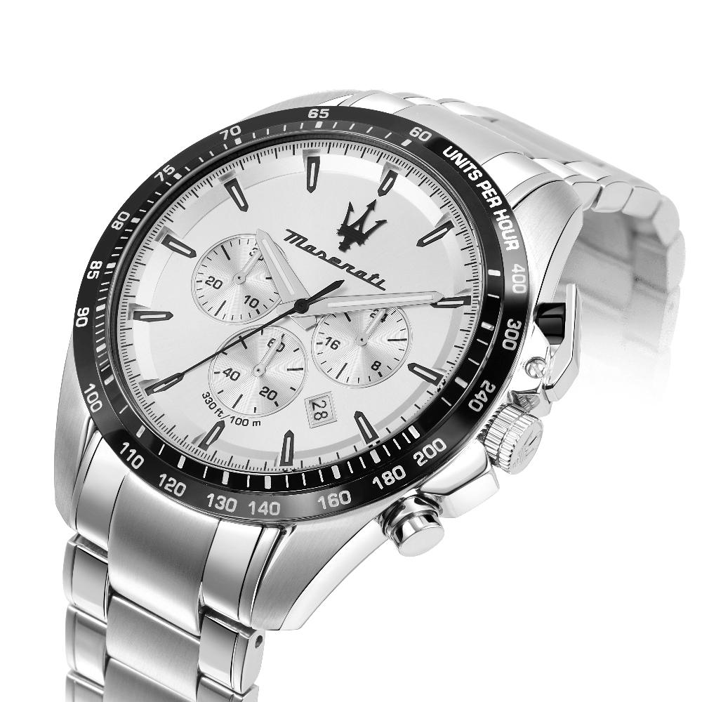 Maserati Orologio da uomo al quarzo cronografo Traguardo in acciaio inossidabile color argento R8873612049