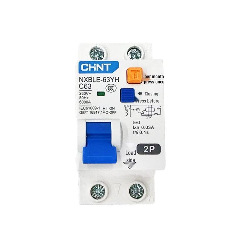 Chint NXBLE-63YH 16A Residual Current Circuit Breaker, Narrow Body, 2-Pole, 63A
