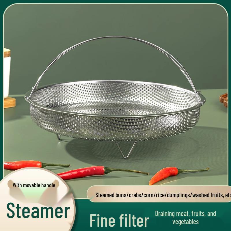 Stainless Steel Multi-Cooker: Steamer, Drain Basket, Rice Sieve, and Pot with Handle