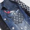 2024 Men's Spring Black Patchwork Printed Denim Cardigan Vest