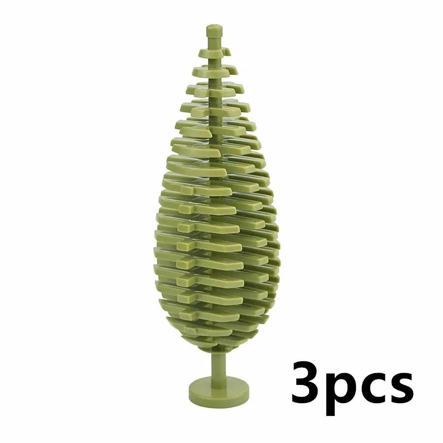 Tree Flower Grassland Natural Forest Plant 3Pcs Building Blocks Pine Bush Plant Cypress Accessories Jungle Adventure 3778 Toys