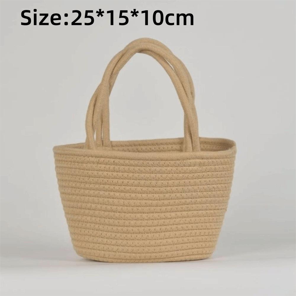 Cotton Thread Woven Cotton Rope Woven Bag Pure Color Lightweight Handbag Bucket Shape Boho Storage Basket Resort Wear