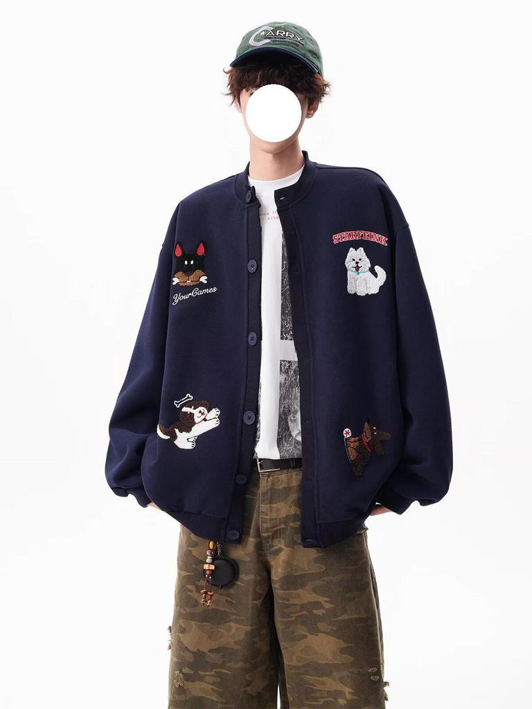 American Style Embroidered Funny Towel Hoodie Jacket - Men's Autumn/Winter Loose Fit