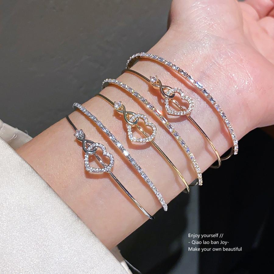 Love Heart Geometric Double Layer Bracelet With Silver Plated Copper For Fashion Women Spring 2026