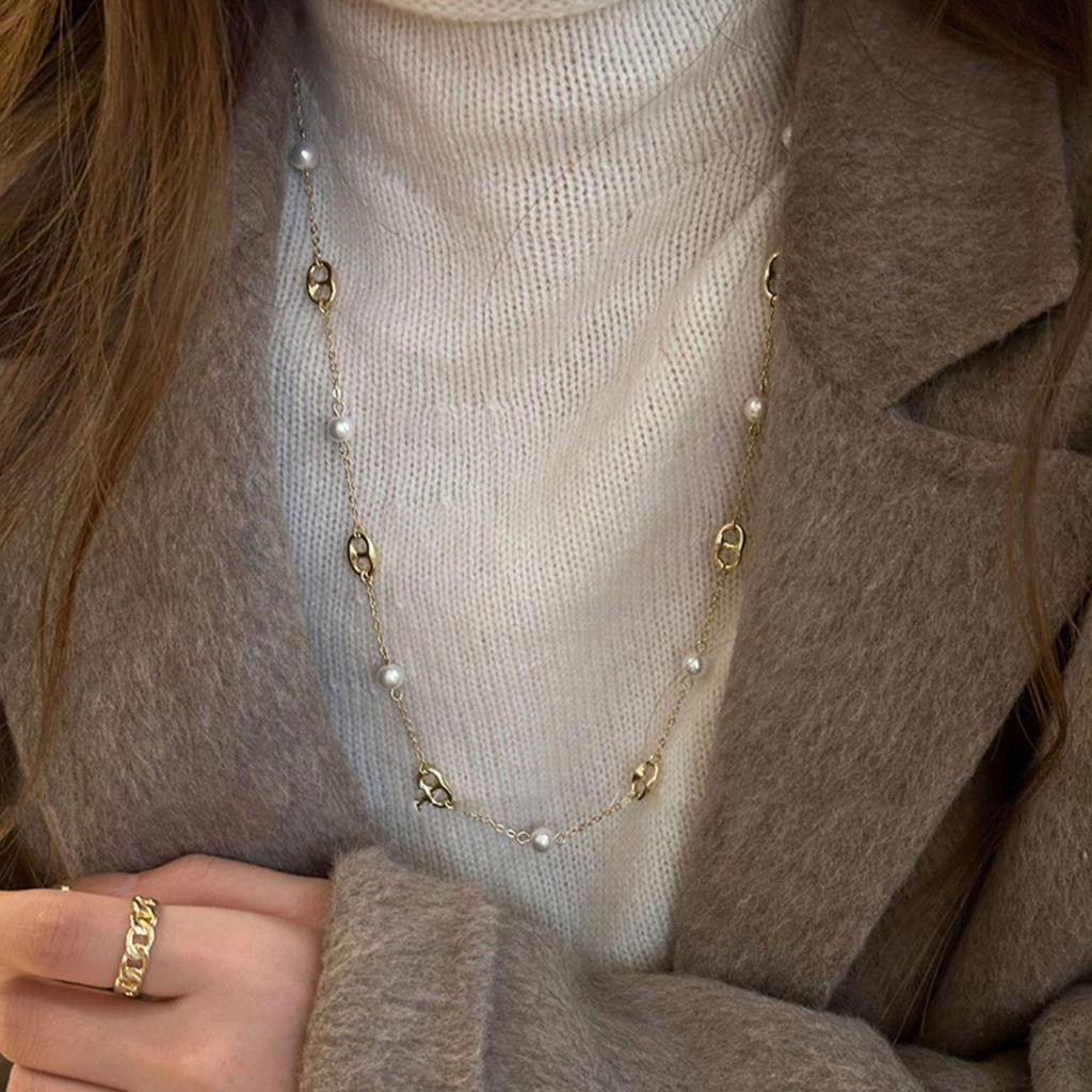 Korean Vintage Pearl Sweater Necklace - Autumn/Winter High-End Fashionable Accessory