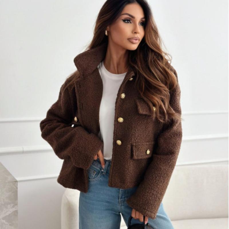 Autumn Winter Turn Down Collar Plus Size Women's Jacket Long Sleeve Fashion Casual Woolen Coats Women Elegant Vintage Solid Loose Short Jackets 24999