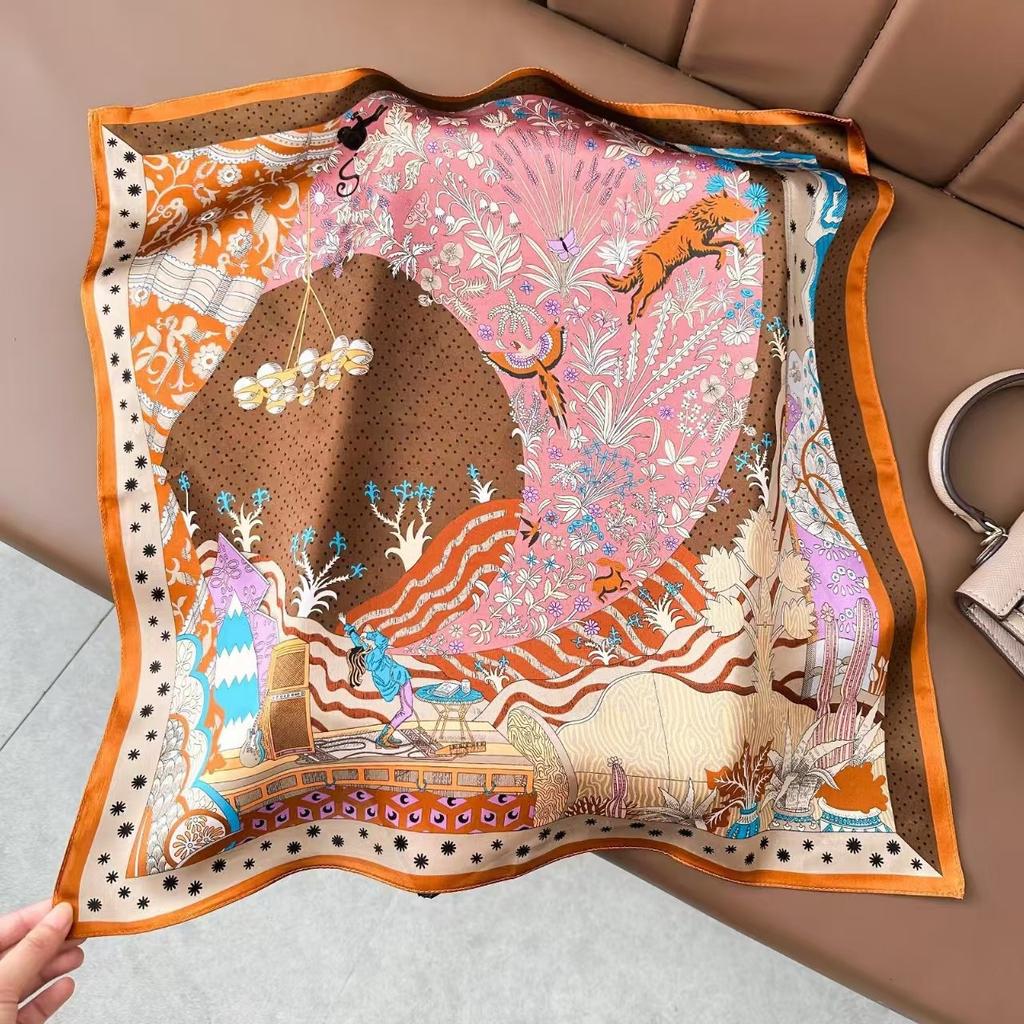 New Silk Silk Scarf Women's Spring Fashion Elegant Peony Plain Crepe Satin Silk Scarf 100% Mulberry Silk Square Scarf 53 Silk Scarf