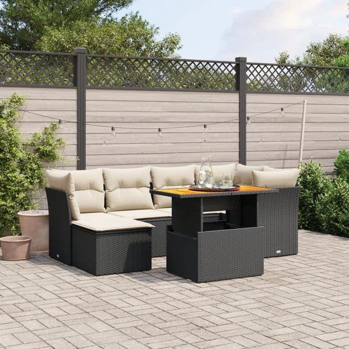 VidaXL Salon de Jardin avec Coussins 7 pcs, Canapés de Terrasse, Ensemble de Meubles de Patio, Mobilier d'Extérieur, Noir 3270937