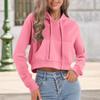 Women's Fashion Long Sleeve Solid Color Pullover Casual Loose Hooded Cropped Drawstring Sweatshirt