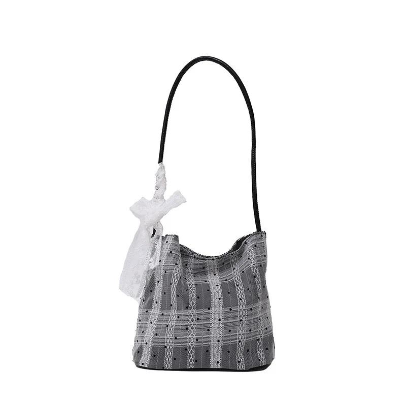 Korean Japanese Fashi Mini Shoulder Bag for Girls Bucket Bag with Decorative Silk Scarf Collecti Cute Storage Bag