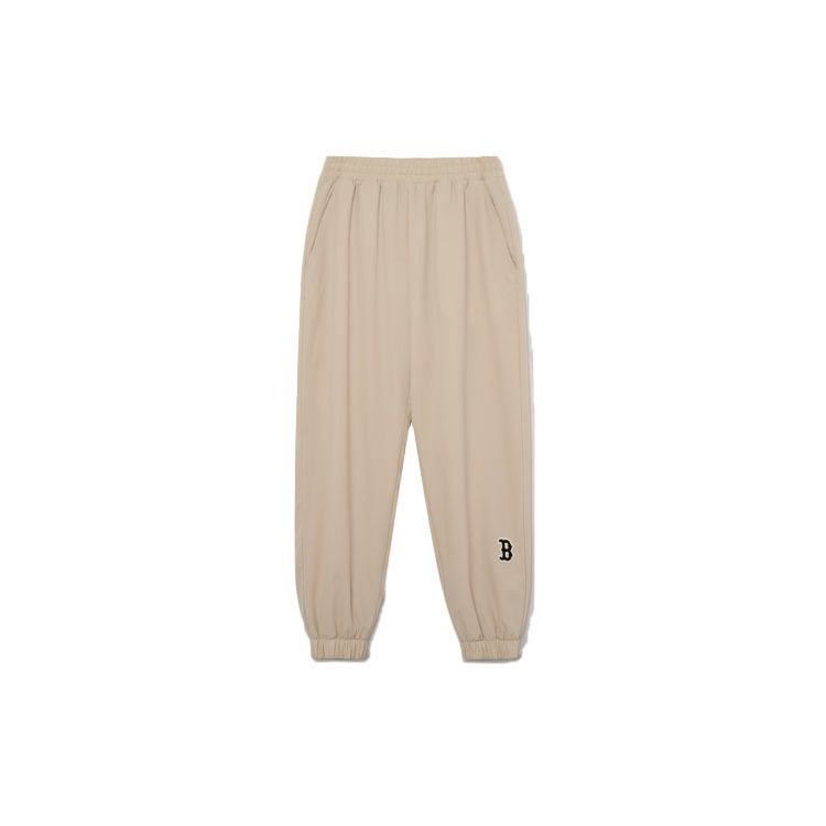 MLB Solid Color Letter Logo Print Elastic Cuff Knitted Sports Pants Unisex bottoms Beige 3AWPB0131-43BGL