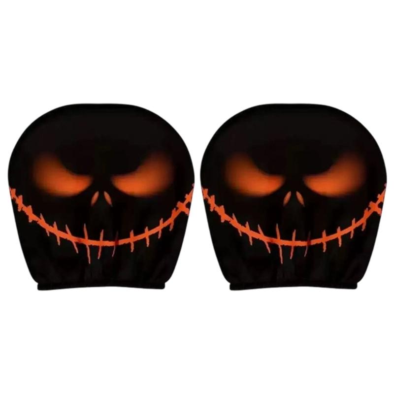 Halloween Ghostly Design Car Headrest Covers Soft Fabric Protectors For Car Interior Accessories Machine Washable 1 Pair