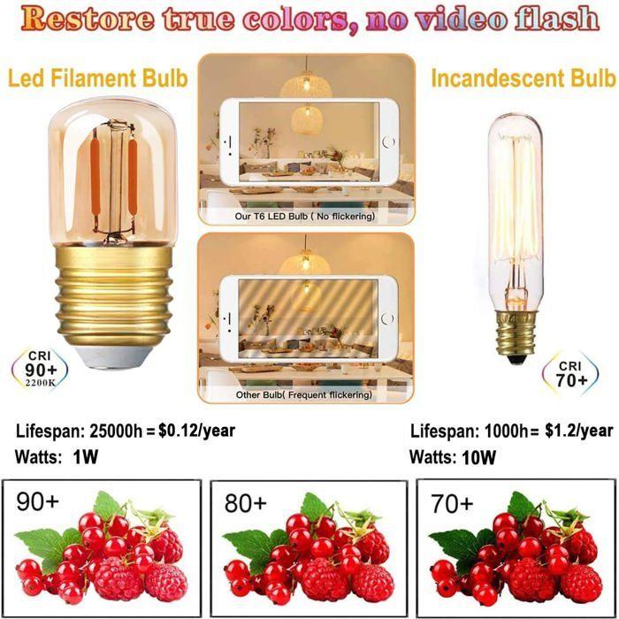 Mini ampoule LED tubulaire filament E27 1W 2200K ambre – lot de 6, blanc chaud non dimmable