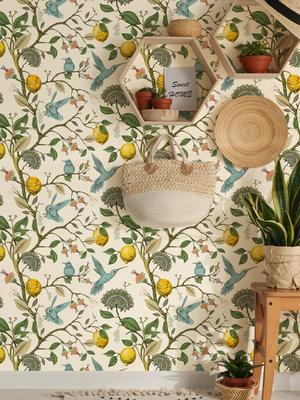 1PC Plants Lemon, Flowers, Hummingbirds, Blooming Garden Pattern, Thickened Moisture-proof Waterproof Self-adhesive Wallpaper