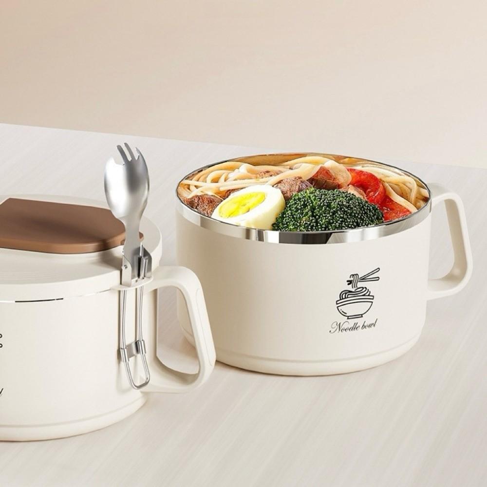 1100ml Ramen Bowl with Chopsticks and Fork 304 Stainless Steel Instant Noodle Partner Large Capacity Sealed Lunch Box Student