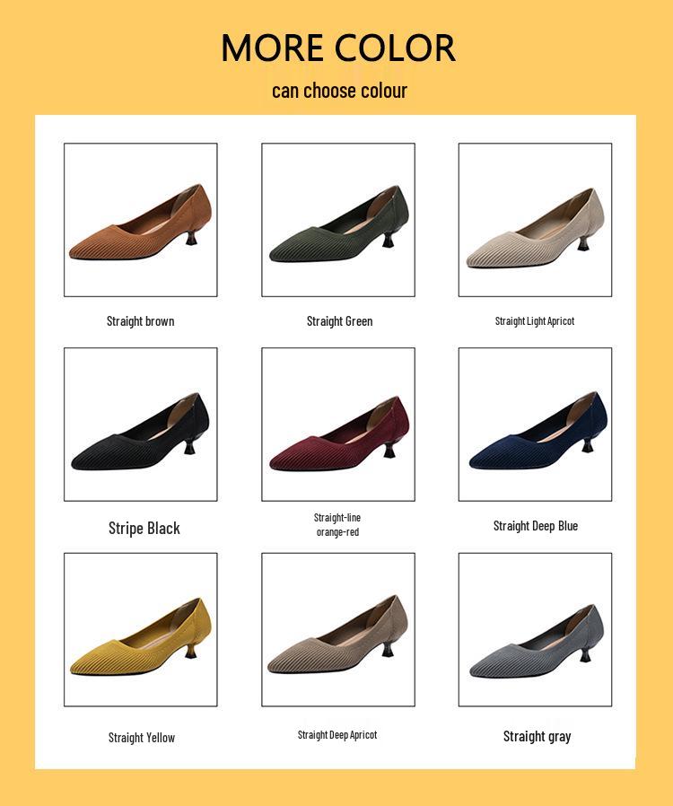 Women's Pointed Toe Kitten Heel Knit Shoes - Soft Sole, Medium Height, Comfortable and Trendy