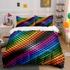 3Pcs Dark Rainbow Pixel Grid Bedding Set, Multicolor Geometric Print Duvet Cover + 2 Pillowcases, Single Double King Queen