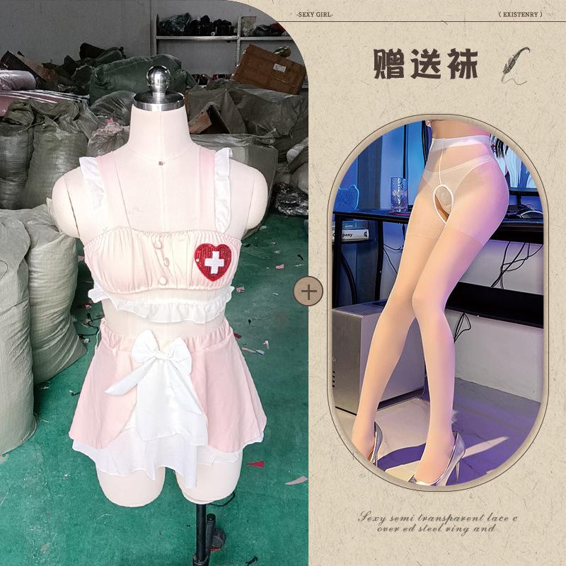 Neue sexy Dessous weiblich sexy durchbrochene Verführung tiefes V offener Rücken Krankenschwester Kostüm Cosplay sexy