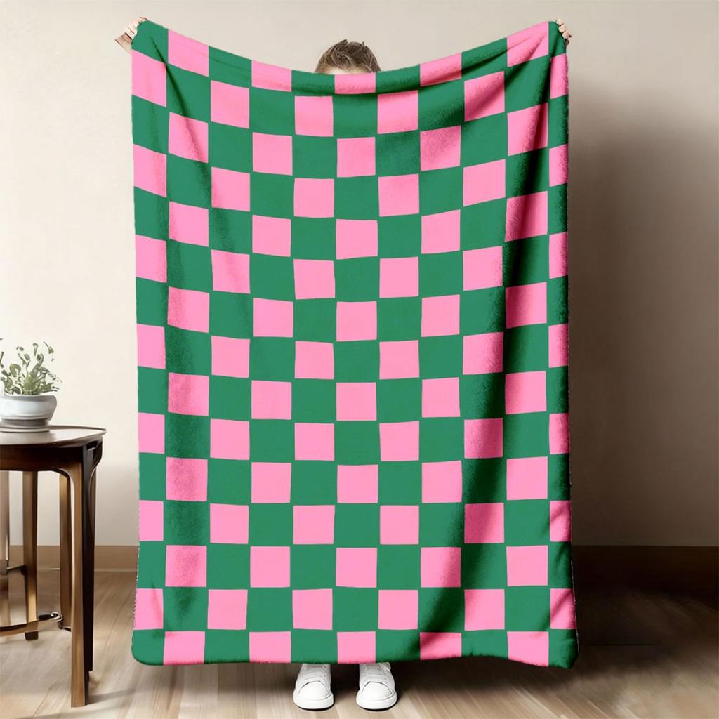 Latest Additions: One Cozy Plaid Flannel Throw - Soft, Vibrant Green And Pink Checkered Style, Premium Home Decoration
