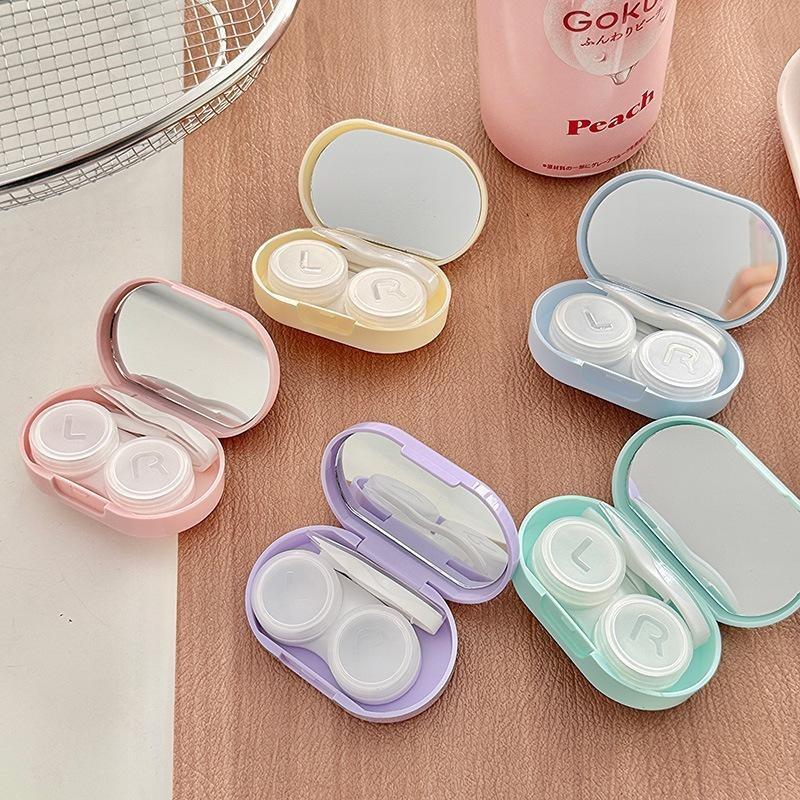 1vnt Ins Letter Print Kontaktinių lęšių dėklas kontaktinių lęšių dėklas Beauty Eye Box Nešiojama kontaktinių lęšių dėžutė su veidrodiniais pincetais