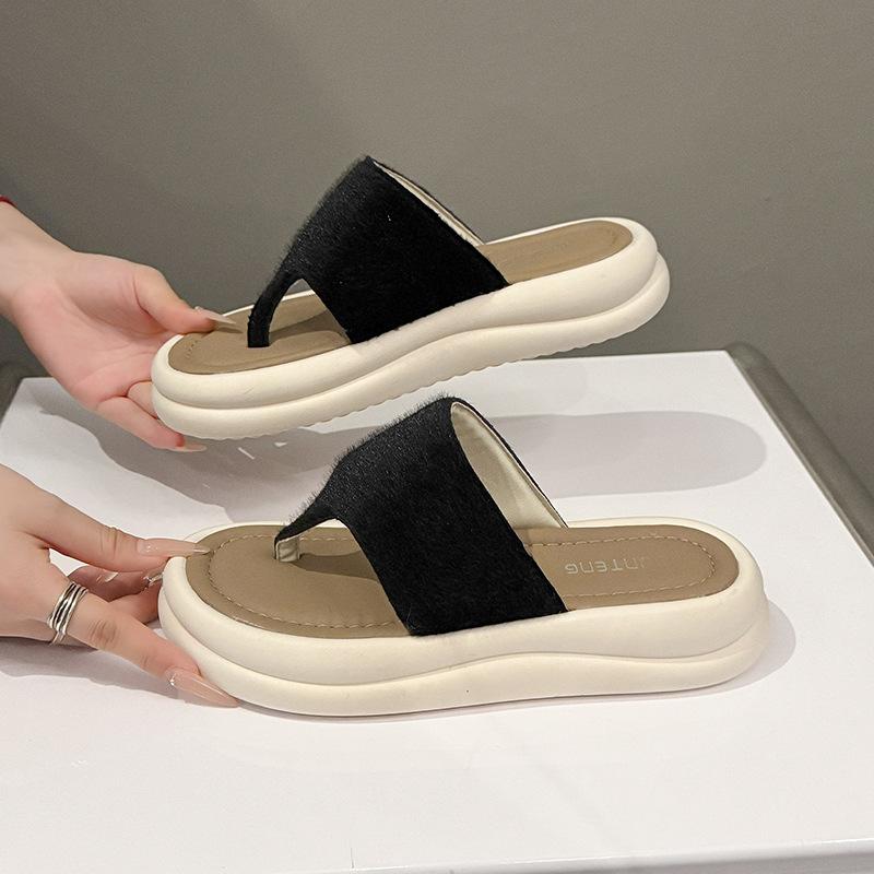 

Spring and autumn new fashion platform niche toe flip-flops shoes women wear beach sandals 35 чёрный