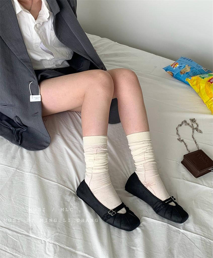 Fairy style high heels 2025 spring new pleated light mouth single shoes thick heel retro temperament French Mary Jane shoes