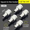 1/4" 3/8” 1/2” Square Drive To 1/4" Hex Shank Socket Adapter Converter Quick Change Bit Holder Repair Hand Tools Accessories