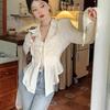 Fairycore Lace Up Blouse Women Long Sleeve New Turn Down Collar Shirts Feminina Ladies Cropped Tops Korean Fashion Chic