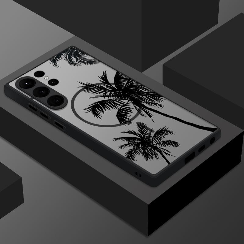 

Матовый прозрачный чехол для телефона с узором из кокосовой пальмы для Samsung S25 Ultra S24 FE S23 S22 S21 с мягким краем и беспроводной зарядкой, магнитный, противоударный, жесткий чехол для задней панели из ПК Samsung S25 Ultra