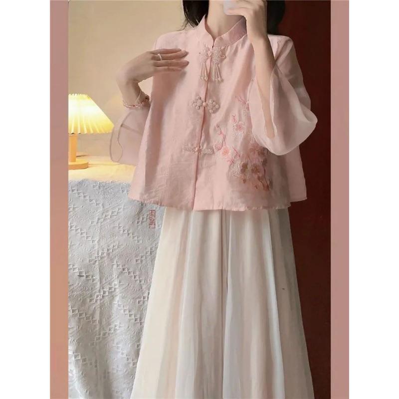 Modern Hanfu-Inspired A-Line Dress - Summer Slimming Two-Piece Set for Women