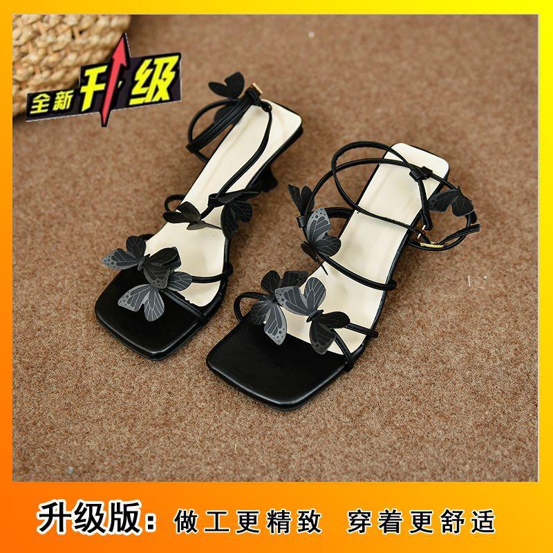 Thin Heel with Beautiful Butterfly Flower Open-toed High Heels French Fairy Style Explosive Sandals 2025 Summer New