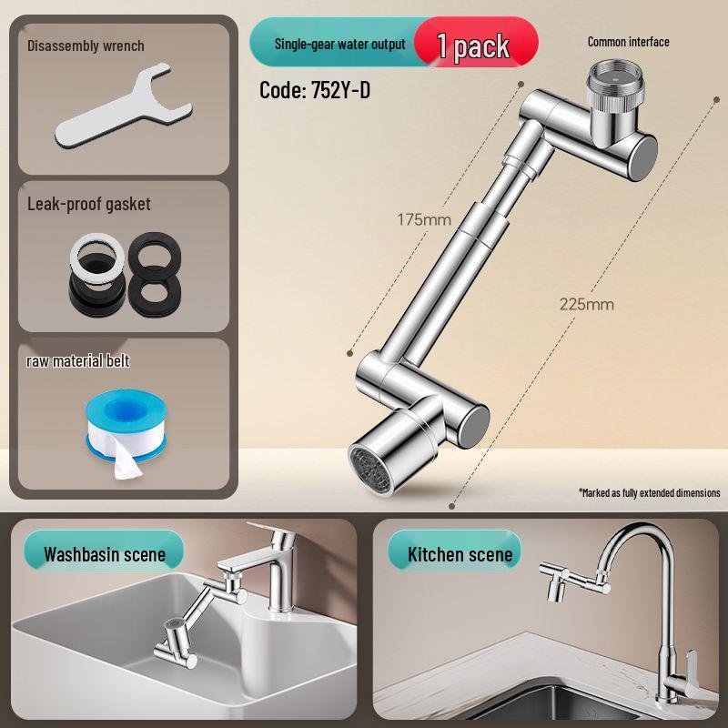 Universell robotarm sprutsikker kranforlenger med svingbart dusjhode booster
