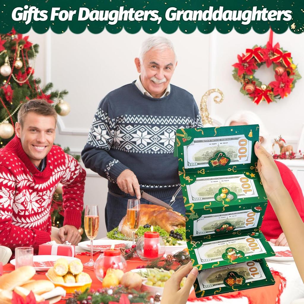 Świąteczne etui na pieniądze, etui na karty podarunkowe na Boże Narodzenie z 10 przegródkami, prezent świąteczny dla mężczyzn, kobiet, dziewcząt, chłopców, koperty na pieniądze-niespodzianki, zielone