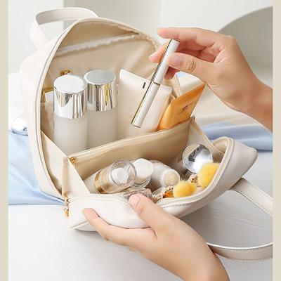 Borsa Cosmetica da Donna in Pelle Vegana PU Piccola Quadrata Borsa a Mano per Trucco Portatile Impermeabile Borsa Organizer per Articoli da Toeletta di Grande Capacità